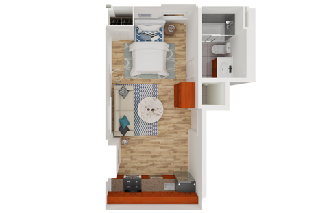 Floor plan for studio, 1 bath, 300 sqft